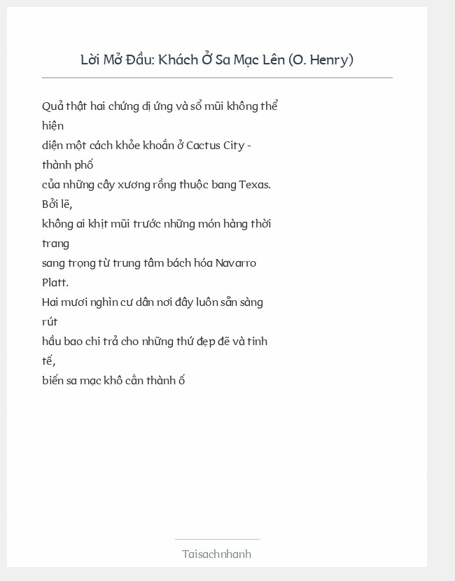 Trích đoạn Khách Ở Sa Mạc Lên (O. Henry)