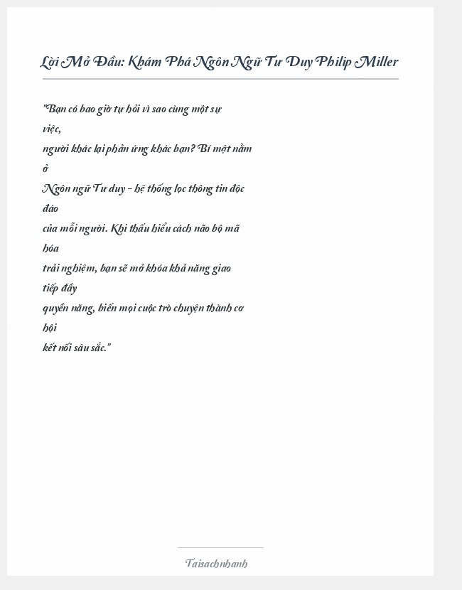 Trích đoạn Khám Phá Ngôn Ngữ Tư Duy Philip Miller