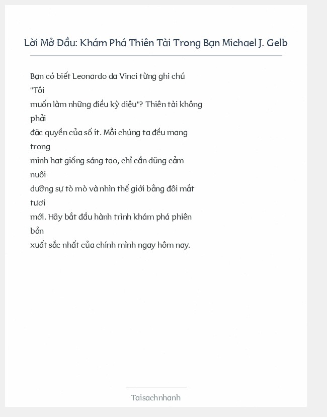 Trích đoạn Khám Phá Thiên Tài Trong Bạn Michael J. Gelb