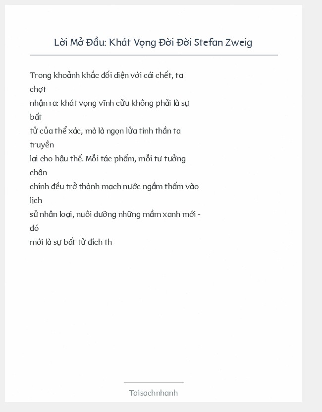 Trích đoạn Khát Vọng Đời Đời Stefan Zweig
