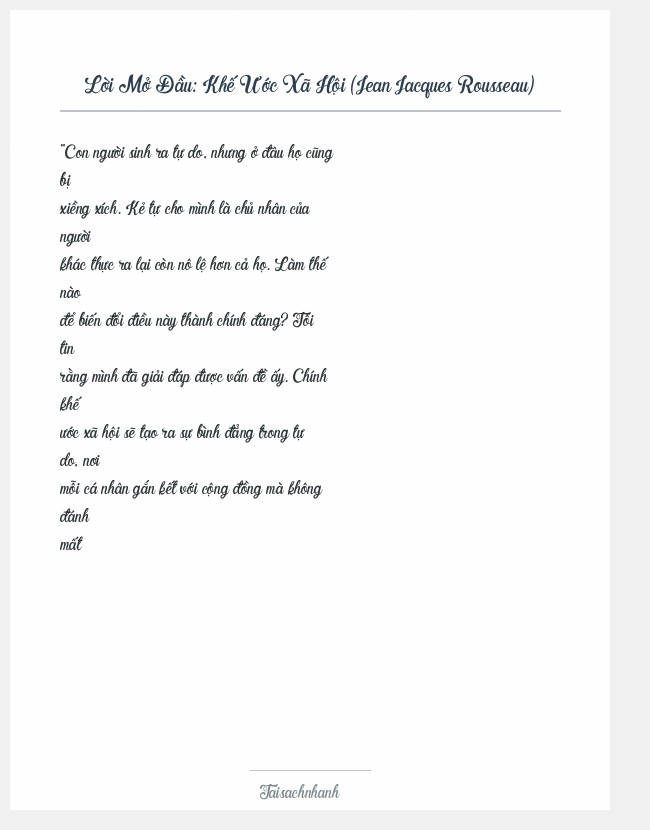 Trích đoạn Khế Ước Xã Hội (Jean Jacques Rousseau)