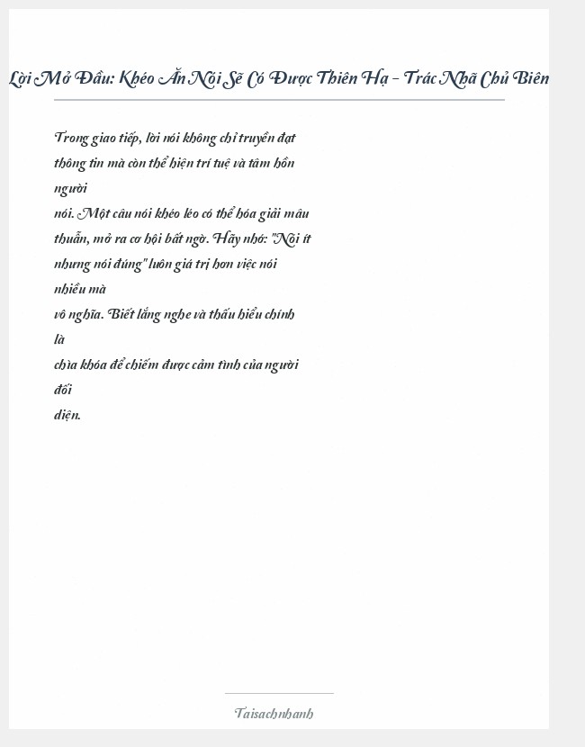 Trích đoạn Khéo Ăn Nói Sẽ Có Được Thiên Hạ - Trác Nhã Chủ Biên