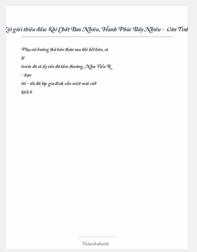 Trích đoạn Khí Chất Bao Nhiêu, Hạnh Phúc Bấy Nhiêu - Vãn Tình