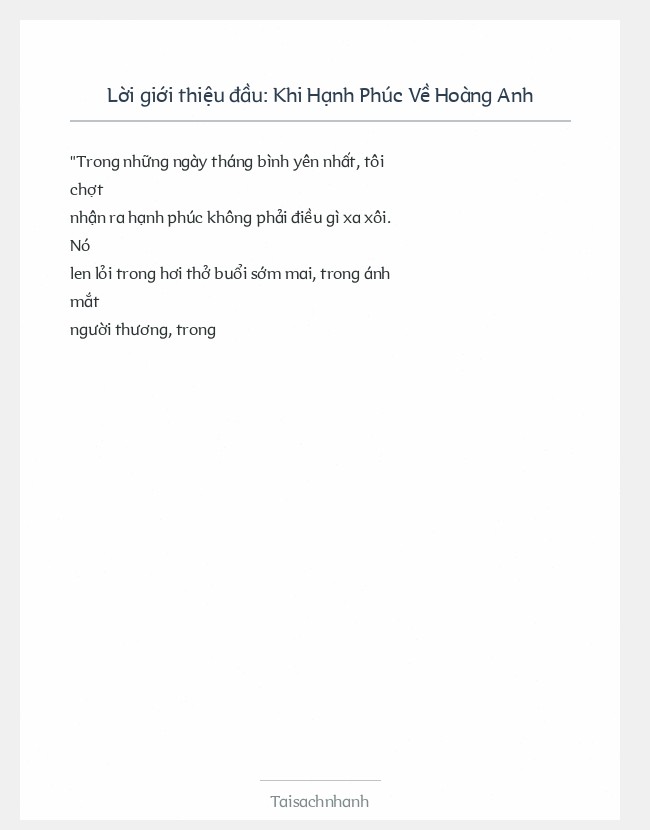 Trích đoạn Khi Hạnh Phúc Về Hoàng Anh