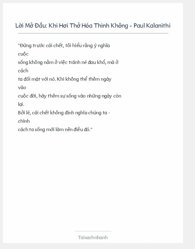 Trích đoạn Khi Hơi Thở Hóa Thinh Không - Paul Kalanithi