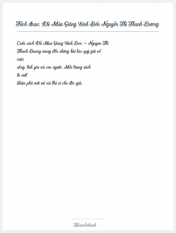 Trích đoạn Khi Mùa Giáng Sinh Đến Nguyễn Thị Thanh Dương