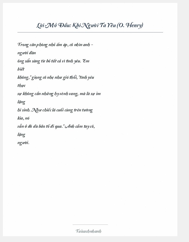 Trích đoạn Khi Người Ta Yêu (O. Henry)