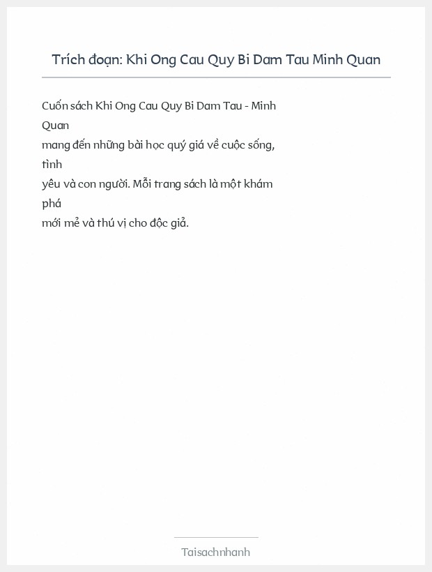 Trích đoạn Khi Ong Cau Quy Bi Dam Tau Minh Quan