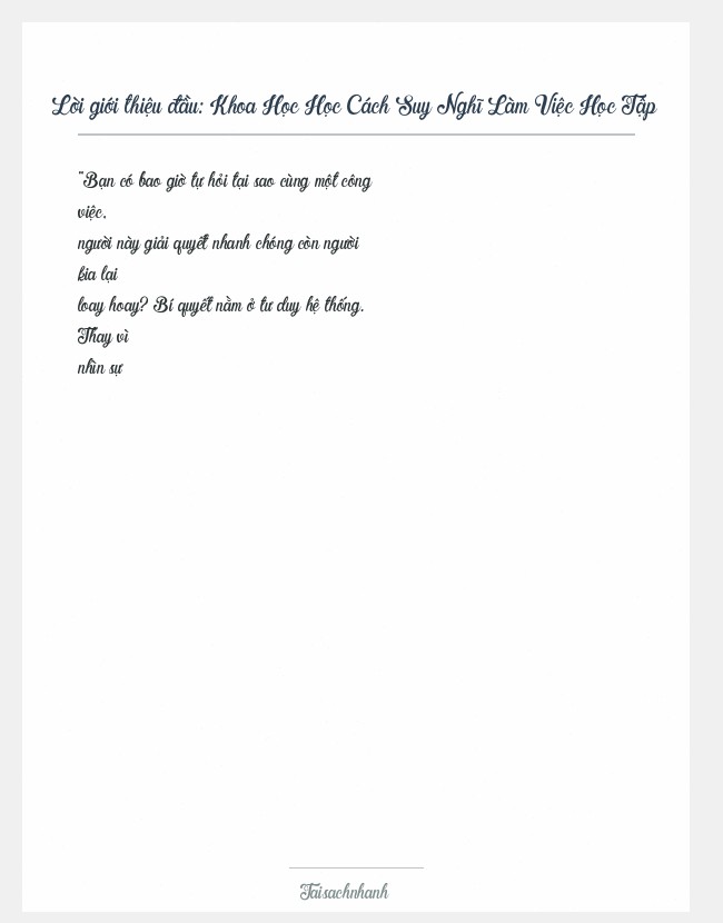Trích đoạn Khoa Học Học Cách Suy Nghĩ Làm Việc Học Tập