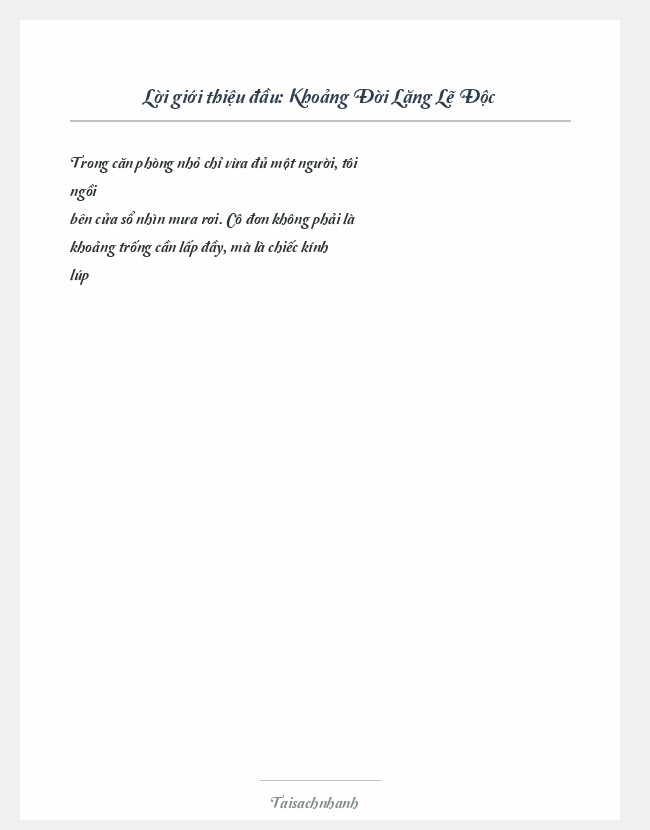 Trích đoạn Khoảng Đời Lặng Lẽ Độc