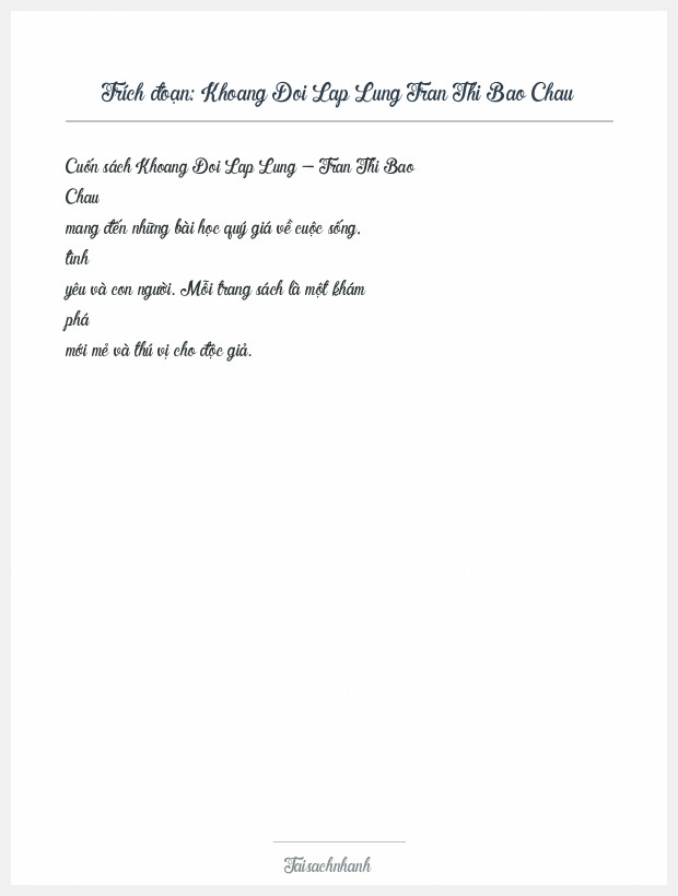 Trích đoạn Khoang Doi Lap Lung Tran Thi Bao Chau