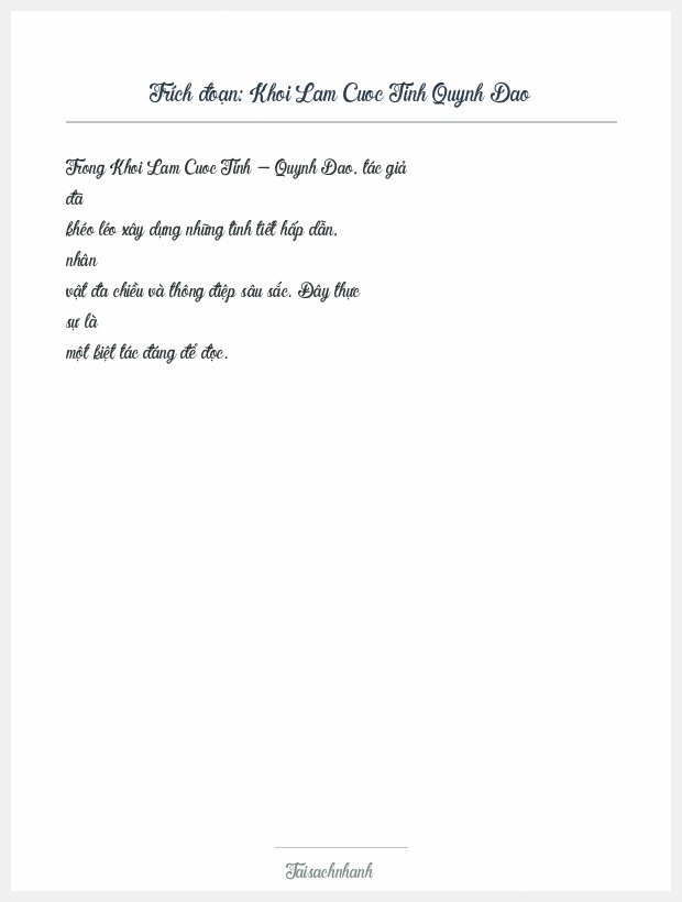 Trích đoạn Khoi Lam Cuoc Tinh Quynh Dao