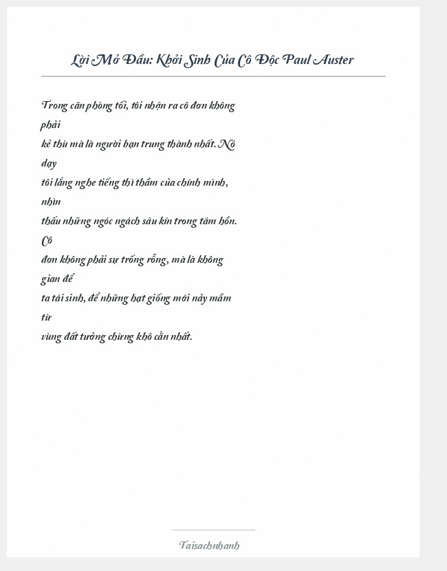 Trích đoạn Khởi Sinh Của Cô Độc Paul Auster