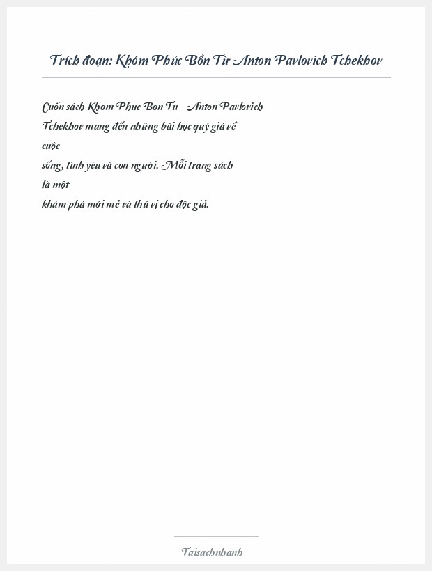 Trích đoạn Khóm Phúc Bồn Từ Anton Pavlovich Tchekhov