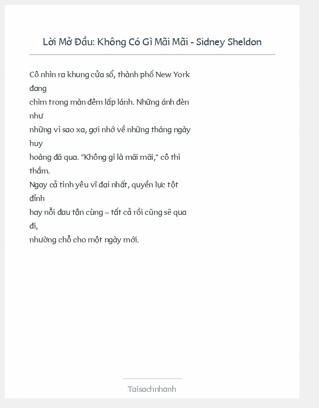 Trích đoạn Không Có Gì Mãi Mãi - Sidney Sheldon