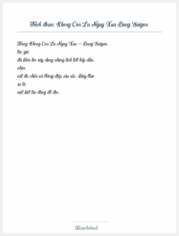 Trích đoạn Khong Con La Ngay Xua Dung Saigon