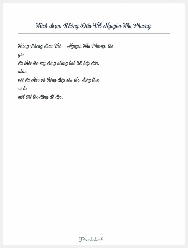 Trích đoạn Không Dấu Vết Nguyễn Thu Phương