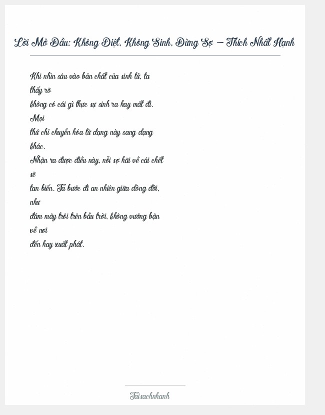 Trích đoạn Không Diệt, Không Sinh, Đừng Sợ - Thích Nhất Hạnh