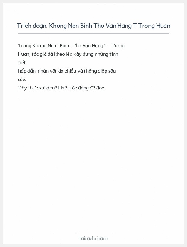 Trích đoạn Khong Nen Binh Tho Van Hang T Trong Huan