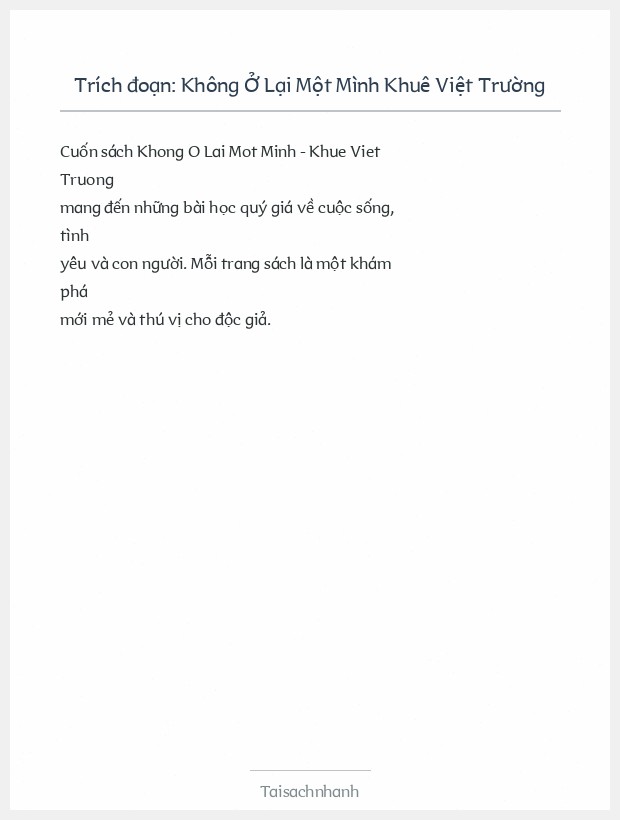 Trích đoạn Không Ở Lại Một Mình Khuê Việt Trường