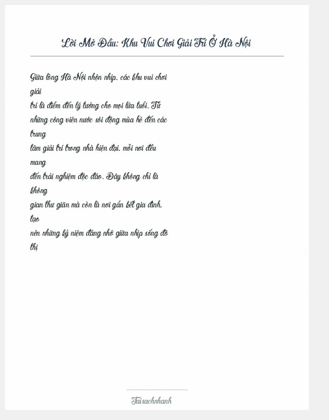 Trích đoạn Khu Vui Chơi Giải Trí Ở Hà Nội