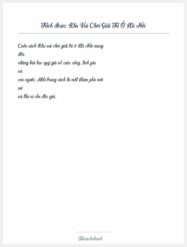 Trích đoạn Khu Vui Chơi Giải Trí Ở Hà Nội