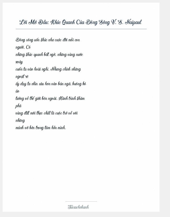 Trích đoạn Khúc Quanh Của Dòng Sông V. S. Naipaul
