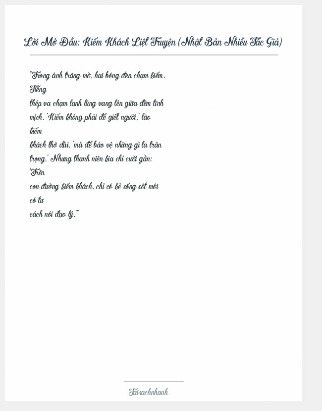Trích đoạn Kiếm Khách Liệt Truyện (Nhật Bản Nhiều Tác Giả)