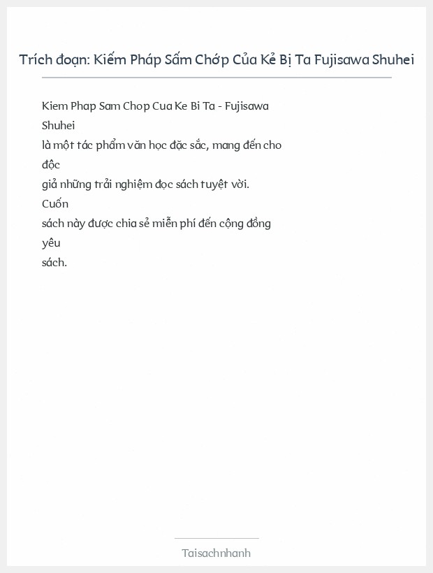 Trích đoạn Kiếm Pháp Sấm Chớp Của Kẻ Bị Ta Fujisawa Shuhei