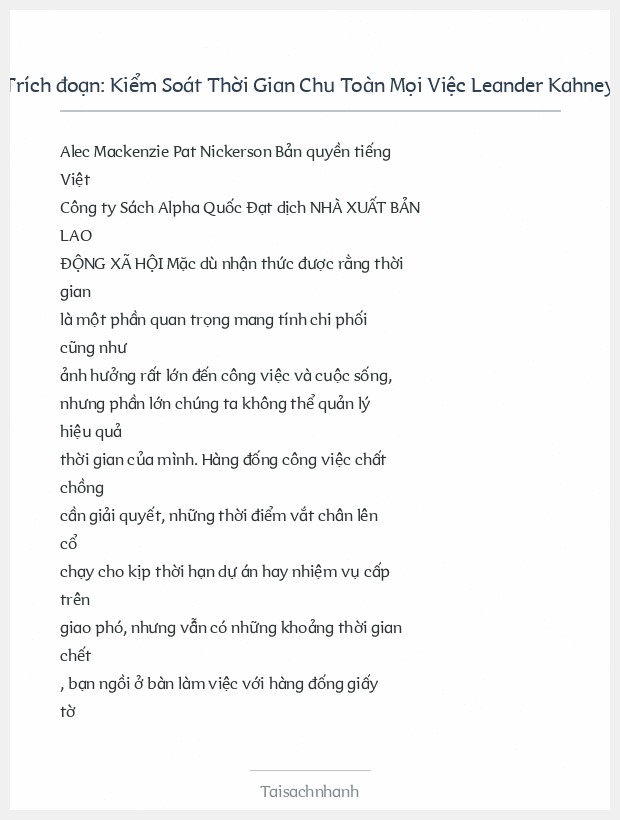 Trích đoạn Kiểm Soát Thời Gian Chu Toàn Mọi Việc Leander Kahney