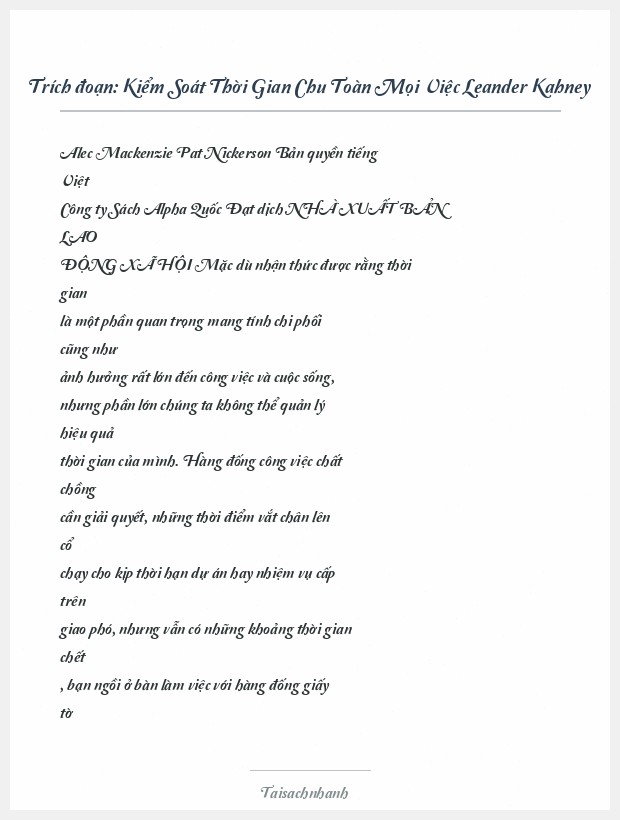 Trích đoạn Kiểm Soát Thời Gian Chu Toàn Mọi Việc Leander Kahney