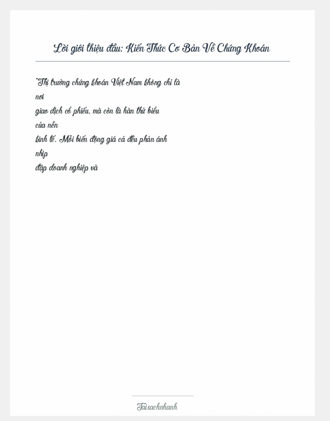 Trích đoạn Kiến Thức Cơ Bản Về Chứng Khoán