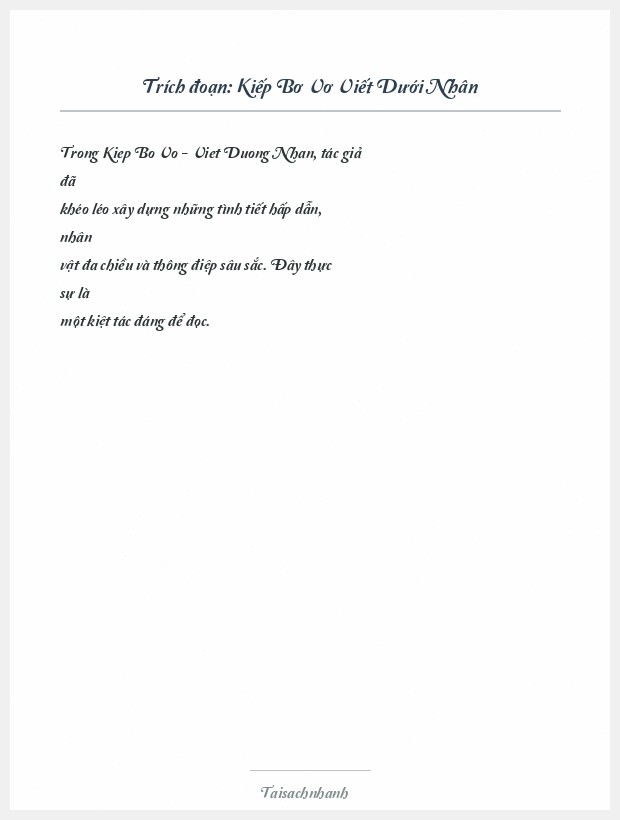 Trích đoạn Kiếp Bơ Vơ Viết Dưới Nhân