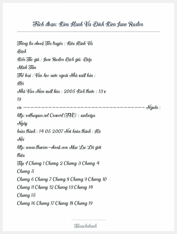 Trích đoạn Kieu Hanh Va Dinh Kien Jane Austen