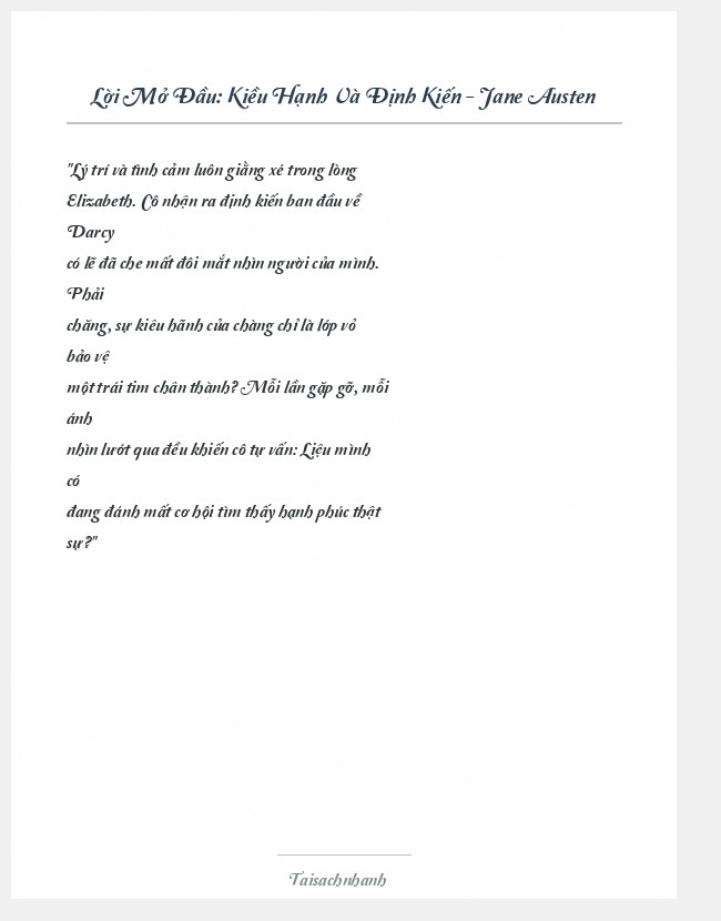 Trích đoạn Kiều Hạnh Và Định Kiến - Jane Austen
