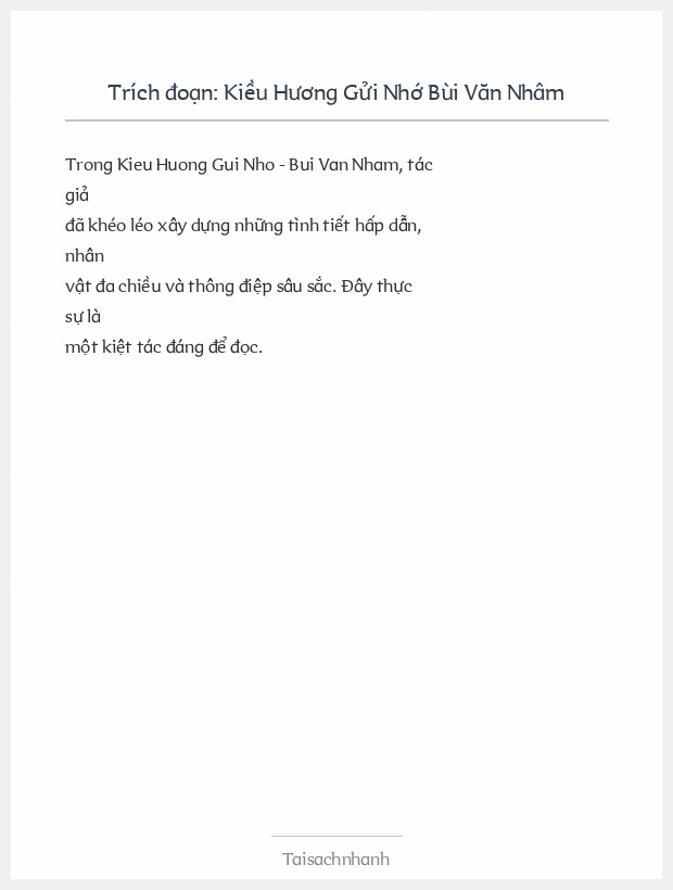 Trích đoạn Kiều Hương Gửi Nhớ Bùi Văn Nhâm