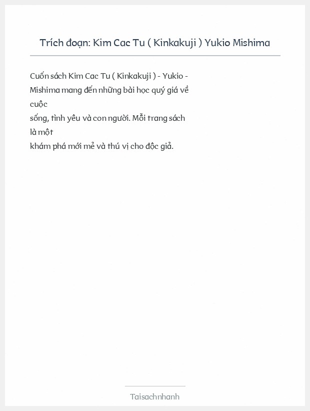 Trích đoạn Kim Cac Tu ( Kinkakuji ) Yukio Mishima