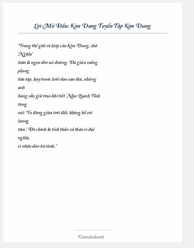 Trích đoạn Kim Dung Tuyển Tập Kim Dung