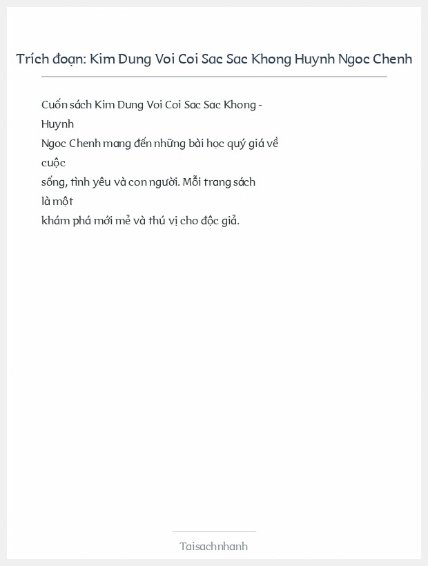Trích đoạn Kim Dung Voi Coi Sac Sac Khong Huynh Ngoc Chenh