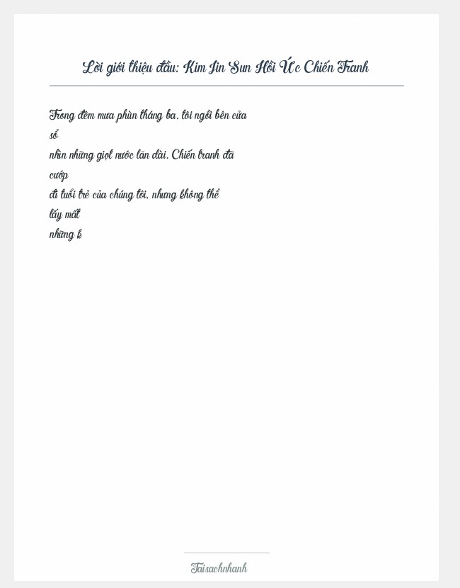 Trích đoạn Kim Jin Sun Hồi Ức Chiến Tranh