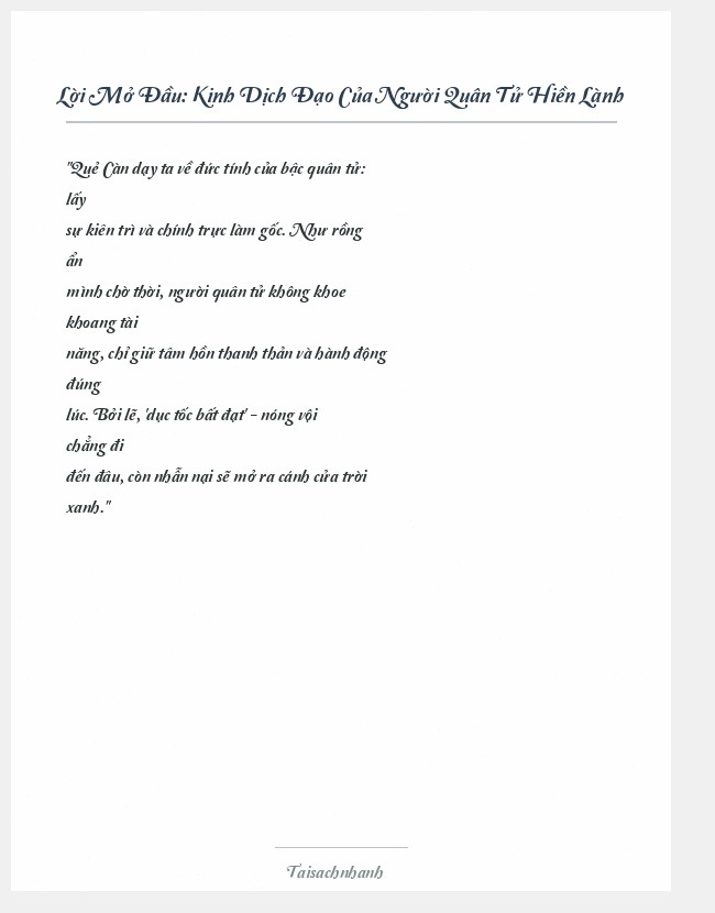 Trích đoạn Kinh Dịch Đạo Của Người Quân Tử Hiền Lành