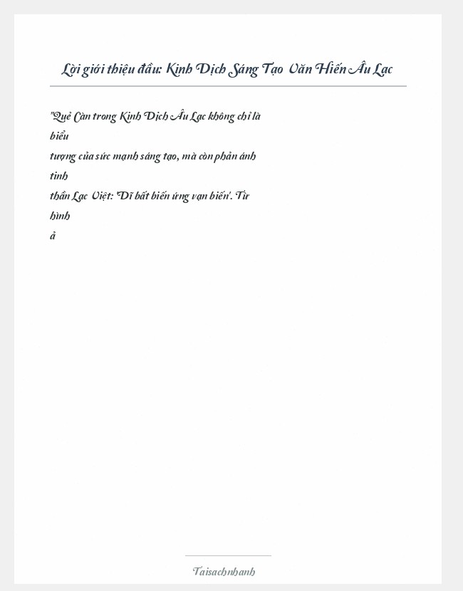 Trích đoạn Kinh Dịch Sáng Tạo Văn Hiến Âu Lạc