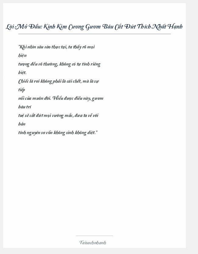 Trích đoạn Kinh Kim Cương Gươm Báu Cắt Đứt Thích Nhất Hạnh