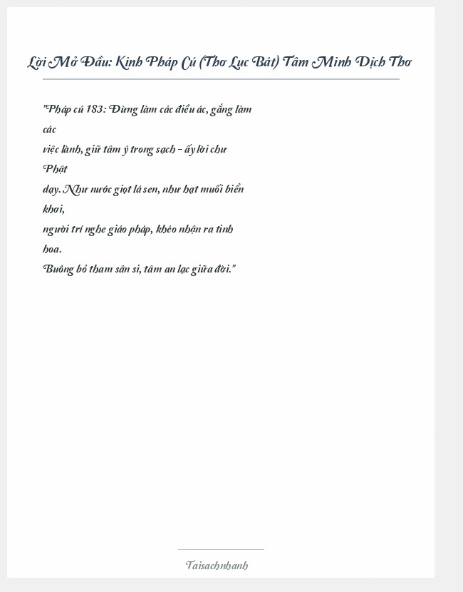 Trích đoạn Kinh Pháp Cú (Thơ Lục Bát) Tâm Minh Dịch Thơ