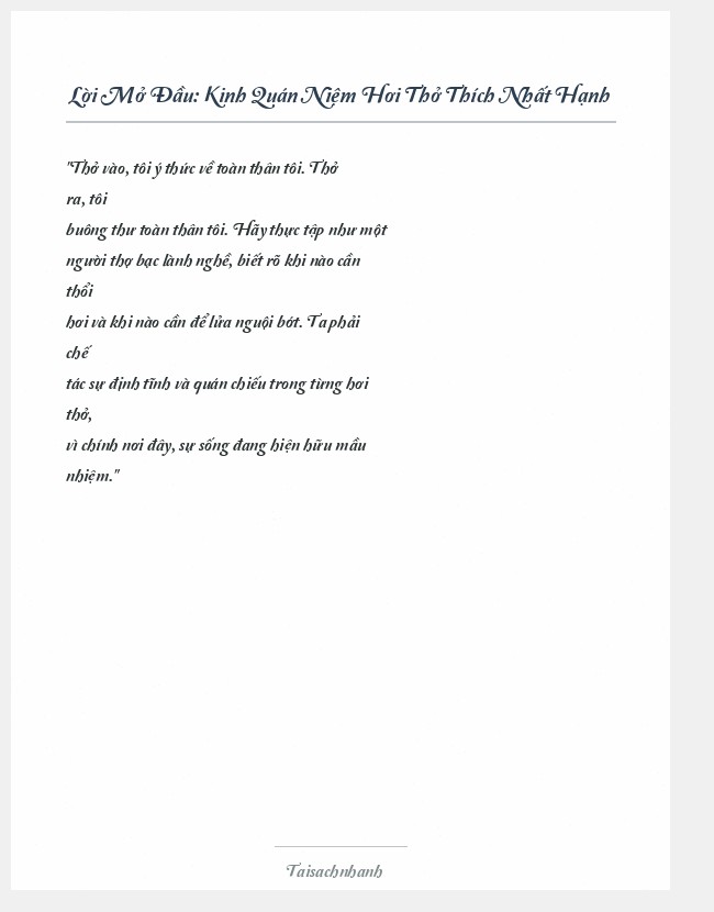 Trích đoạn Kinh Quán Niệm Hơi Thở Thích Nhất Hạnh
