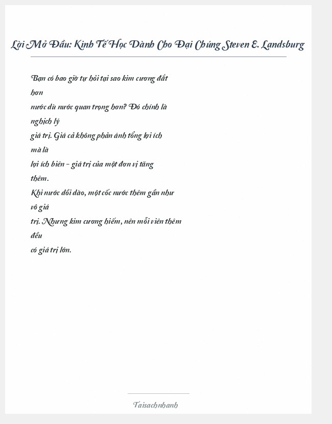 Trích đoạn Kinh Tế Học Dành Cho Đại Chúng Steven E. Landsburg