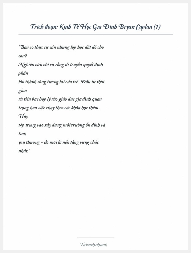 Trích đoạn Kinh Tế Học Gia Đình Bryan Caplan (1)