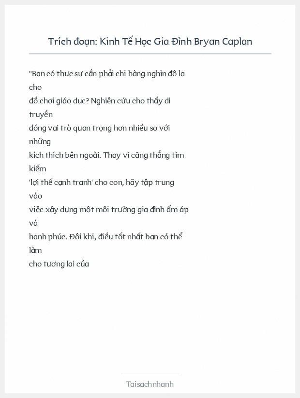 Trích đoạn Kinh Tế Học Gia Đình Bryan Caplan