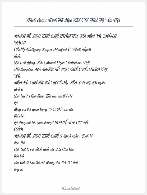 Trích đoạn Kinh Tế Học Thể Chế Trật Tự Xã Hội