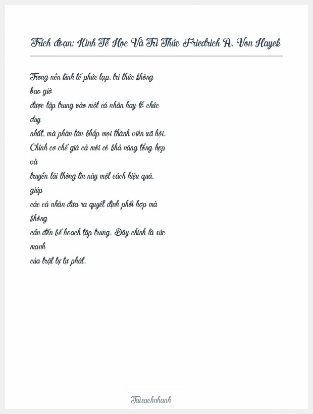 Trích đoạn Kinh Tế Học Và Tri Thức Friedrich A. Von Hayek